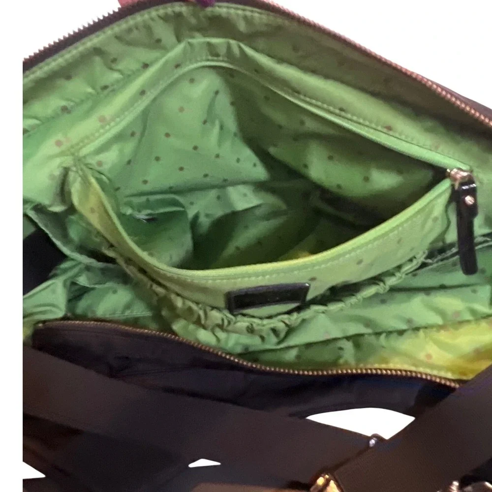 Kate Spade Stevie Baby Bag Women Large Black Nylon Patent Leather Weekender Bag‎